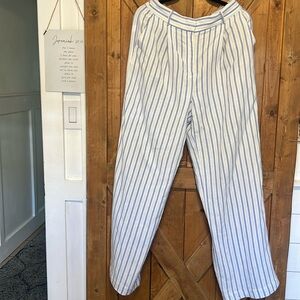 Loft White and Blue striped Linen Pants - Wide Leg Fit Size 8 Worn Twice